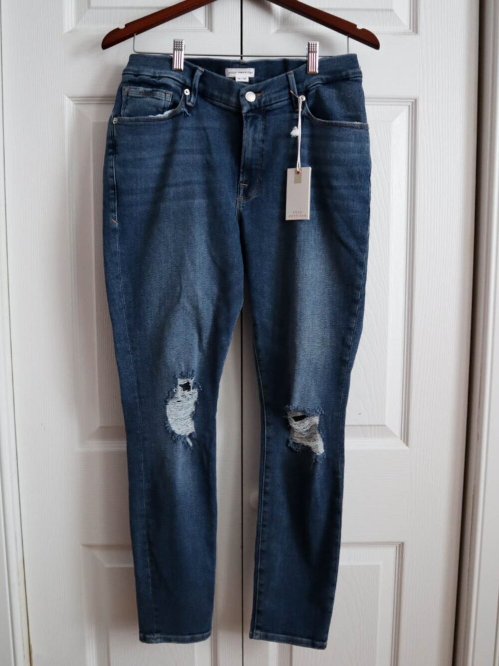 Good American Good Legs Low Rise Stretch Skinny Jeans GLL941T Sz 14 Distressed